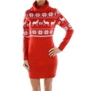 Tipsy Elves Red Turtle Neck Sweater Dress. Size Small